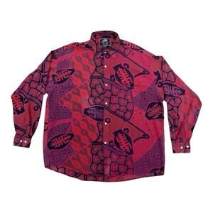 VTG 90’s Bohemian Streetwear Tribal Print Long Sleeve 100% Cotton Shirt XL